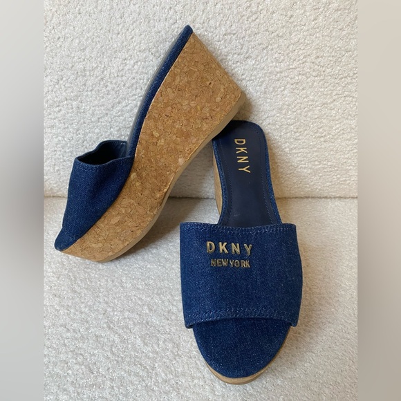 DKNY Denim Cork Wedge Sandals new without original box - Picture 1 of 6